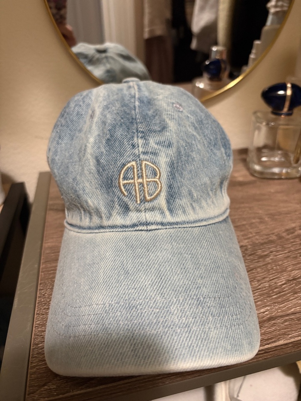 Anine Bing Light Wash Denim Baseball Cap  Monogram